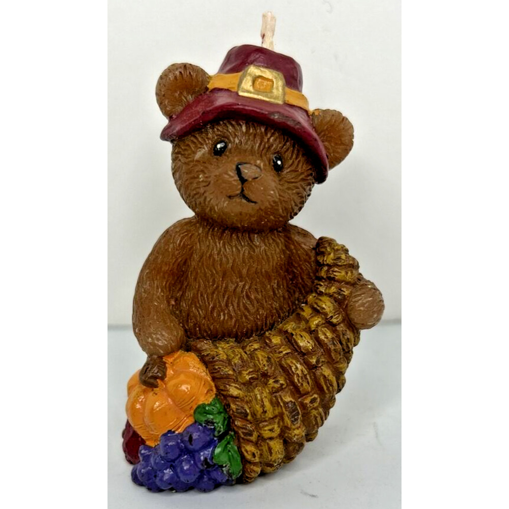Vintage Russ Pilgrim Bear & Cornucopia Candle 2.5" SKU H696